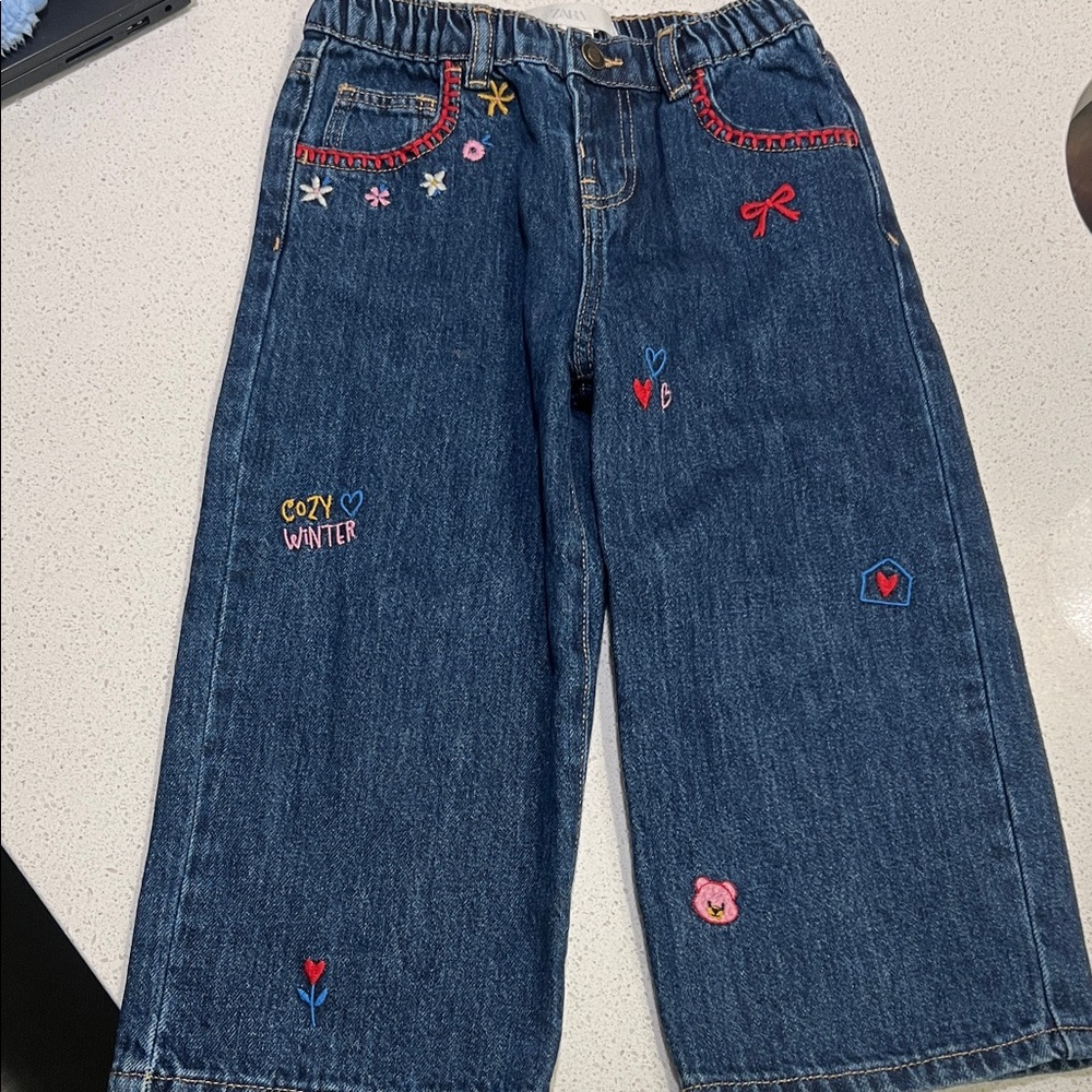 Zara Embroidered Blue Denim Kids Jeans